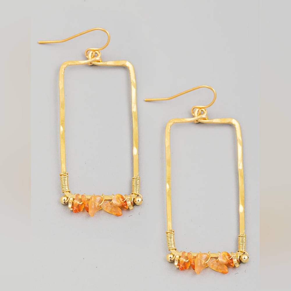 Orange Beaded Rectangle Drop Earrings